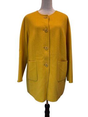 Talbots Yellow Wool Coat Collarless Woman Petites Mustard/Saffron Yellow 16WP